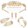European and American Bride Leaves Headband Greek Baroque Style Golden Leaf Bridal Armband Pearl Earrings