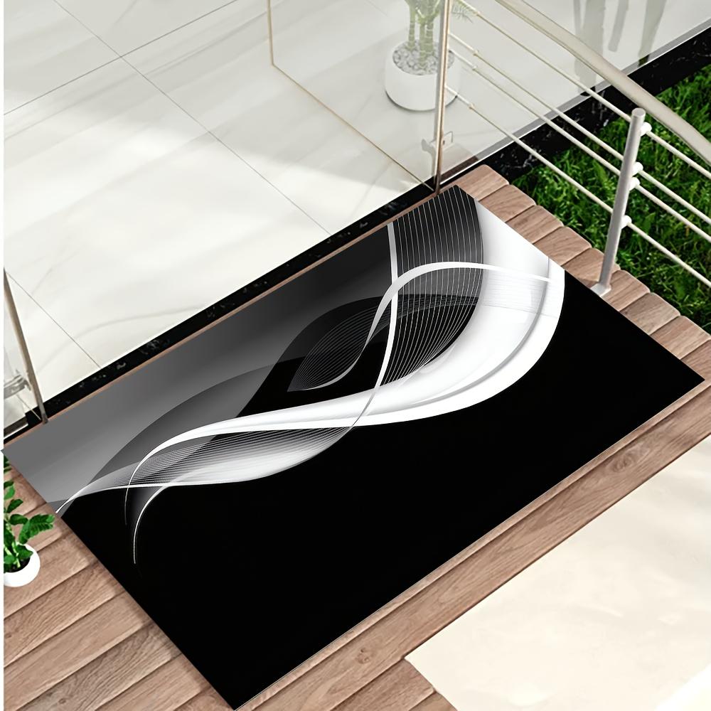 1pc Modern Wave Rug – Sleek Black & White Design, Stylish Mat for Living Room, Bedroom, Entryway Decoration floor mat