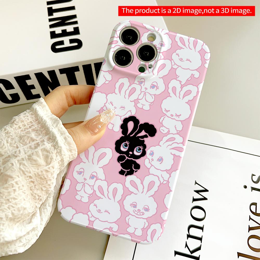 Pink Bunny Pattern with Black Bunny Center All Inclusive Film Hard Phone Case, Compatible with iPhone 18 Pro Max 17 16 15 14 13 12 11