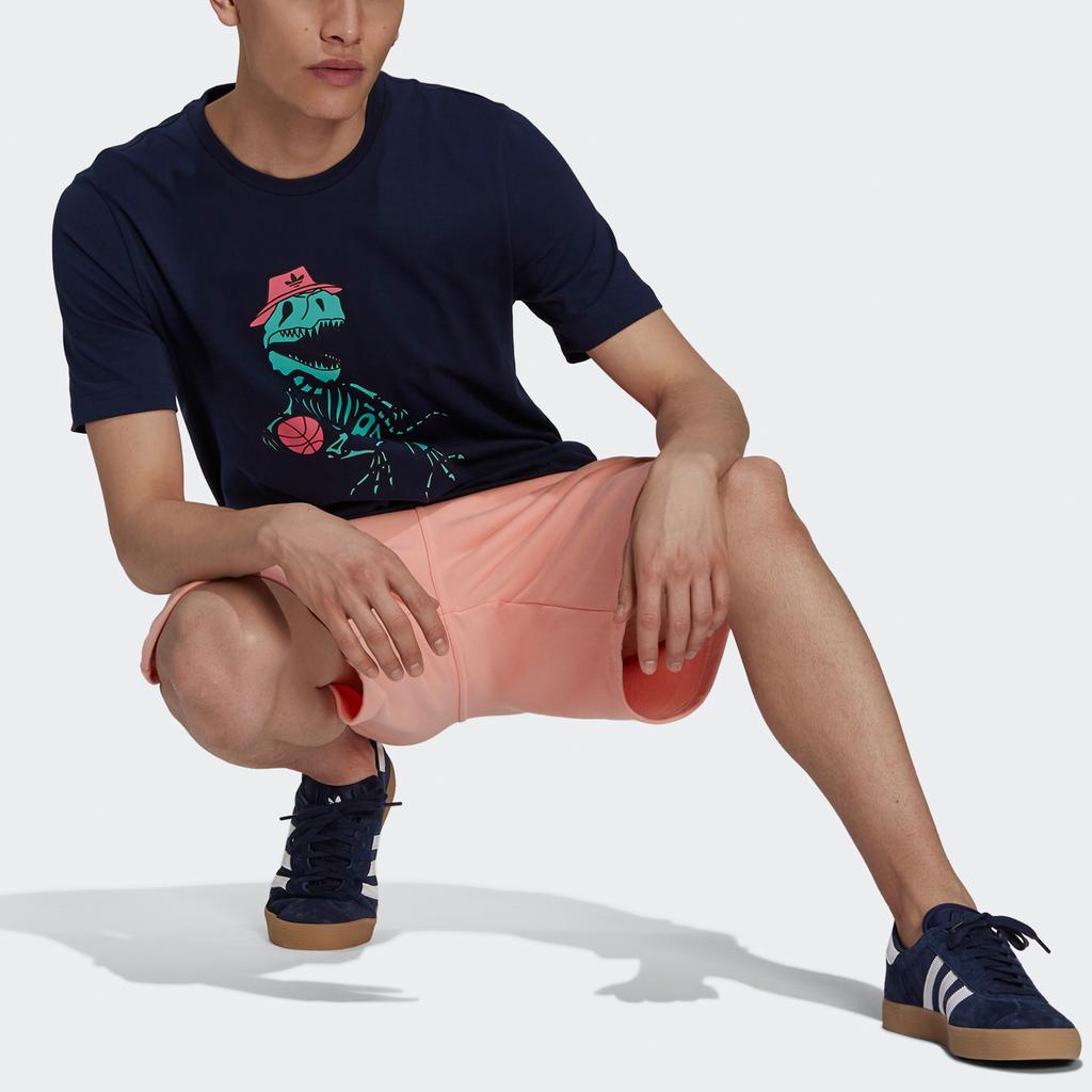 Adidas Originals Trefoil Dino Tee Casual Cartoon Print Crew Neck Short Sleeve Men Tops Navy H13455