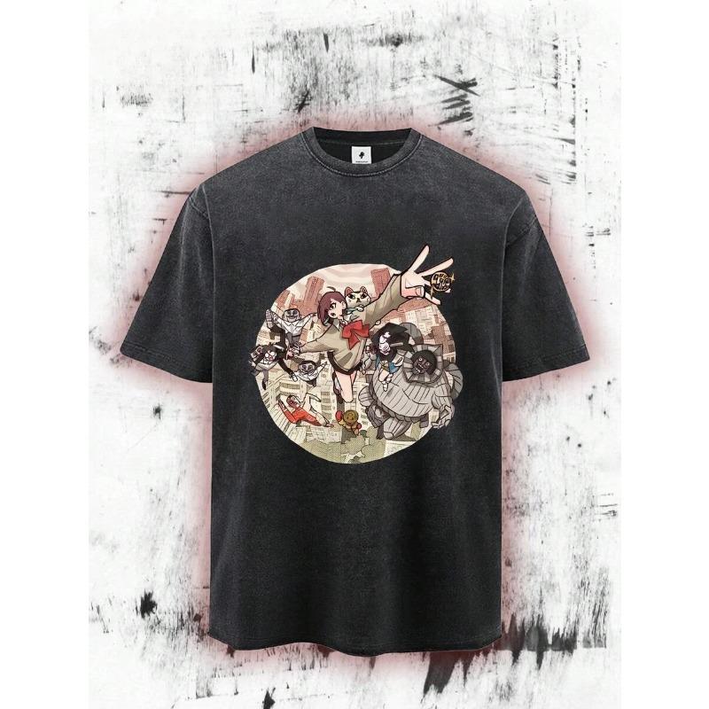 Manga Dandadan Ayase Momo Printed Tee Men Women Clothing Washed Cotton T-shirt Vintage Casual Loose T Shirt Harajuku Male Tshirt