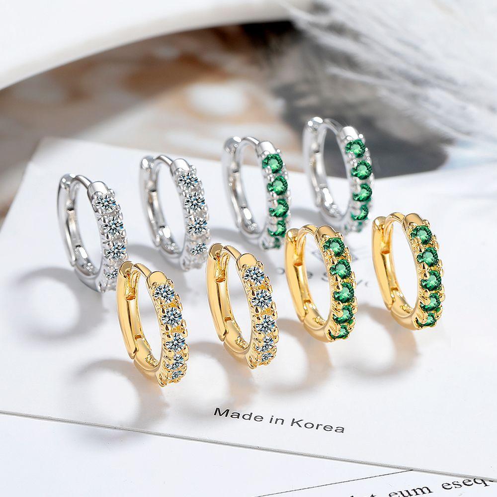 Simple Female Earring  SIlver Needle Circled Single Row Zircon Small Earrings For Women Promise Love Ear  Pendientes