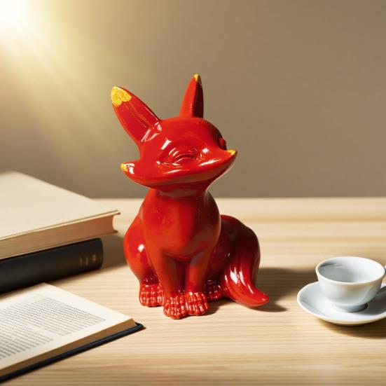 Yousheng Cinnabar Fox Ornament Red Fox Figurine Miniature Fox Statue Sculpture Car Dashboard Home Office Feng Shui Decoration