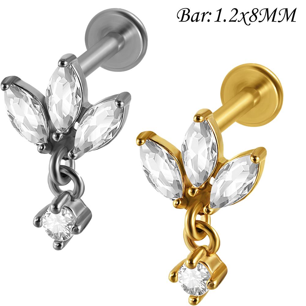 

1 шт. Имплантационная хирургическая сталь, павированный плоский задник, цветок 3/4/5/6 маркиза CZ, лабрет-пирсинг, внутренняя резьба, трагус, хеликс, мочка, серьга для уха 1.2x8mm-Golden