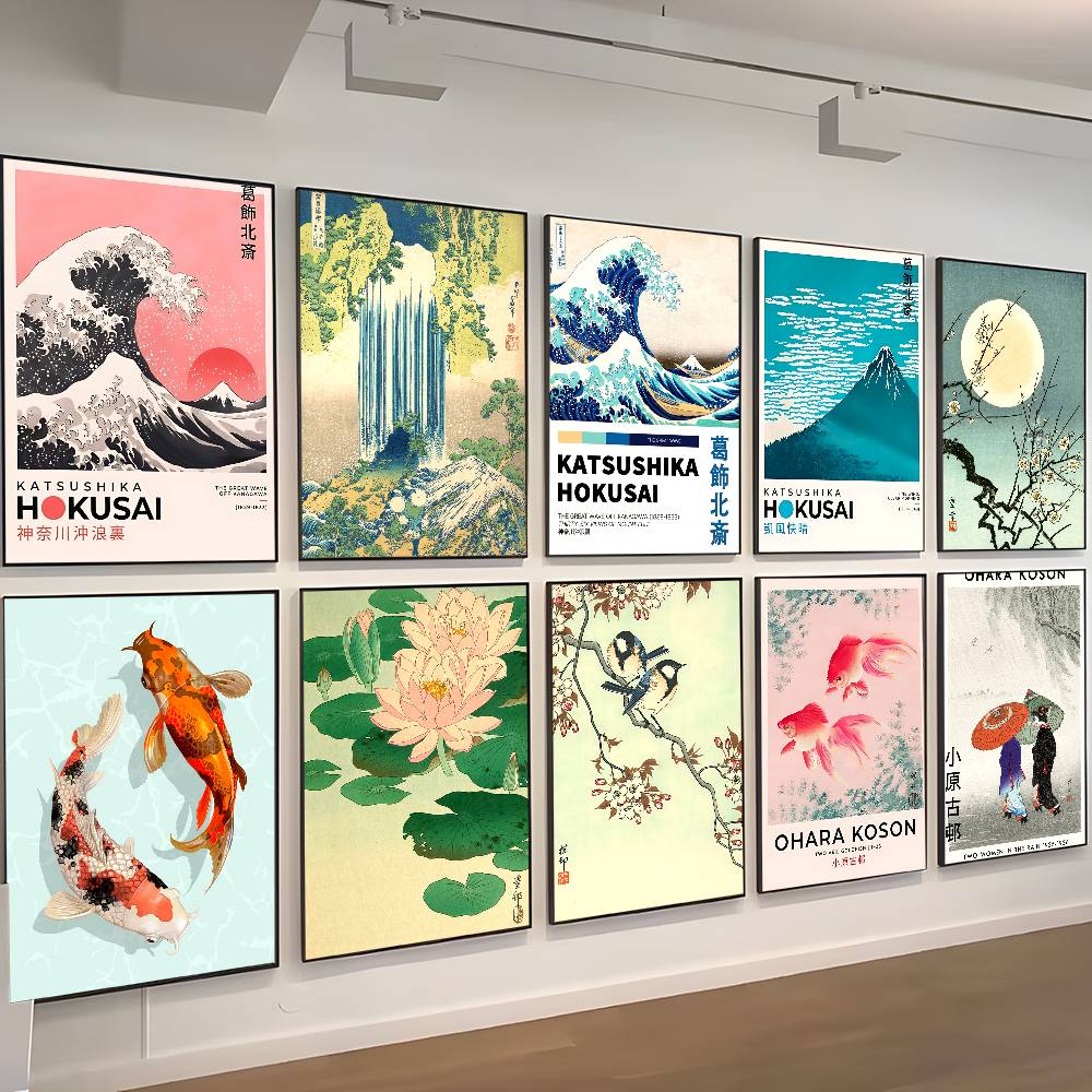 Hokusai Ohara Koson Japanese Art Whitepaper Poster Waterproof Paper Sticker Coffee House Bar Aesthetic Art Wall Painting