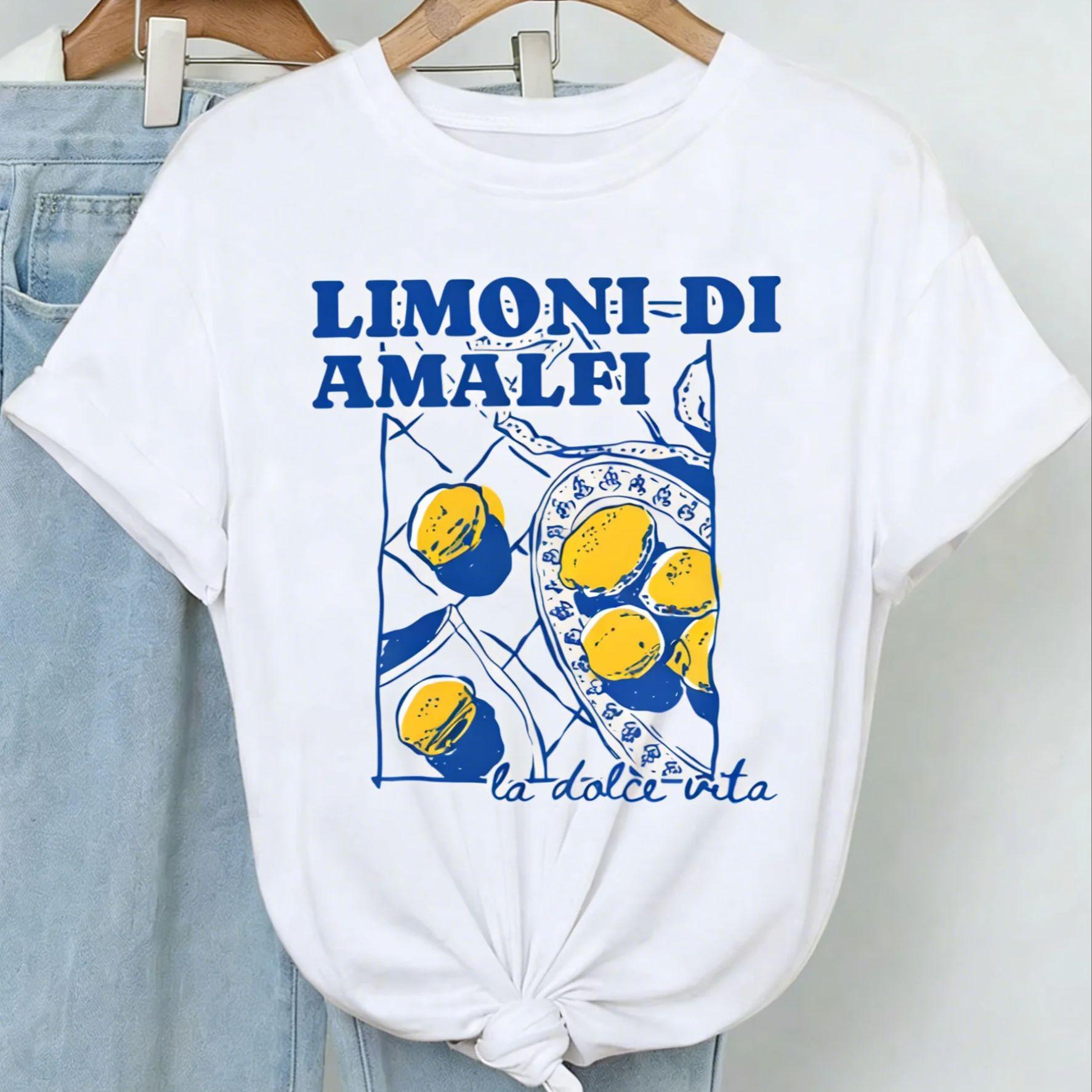 New Limoni Di Amalfi Lemon Graphic Women New Trend Collection TShirt Crew Neck Lettering Spring Summer Fashion S