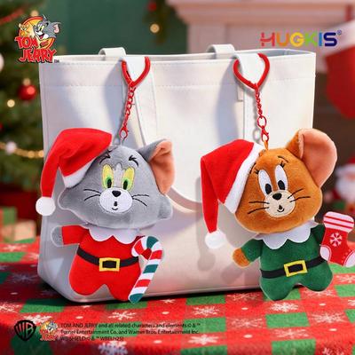 Tom und Jerry Weihnachts-Stofftiere: Tom Cat mit Hut & Jerry Anhänger Geschenkset