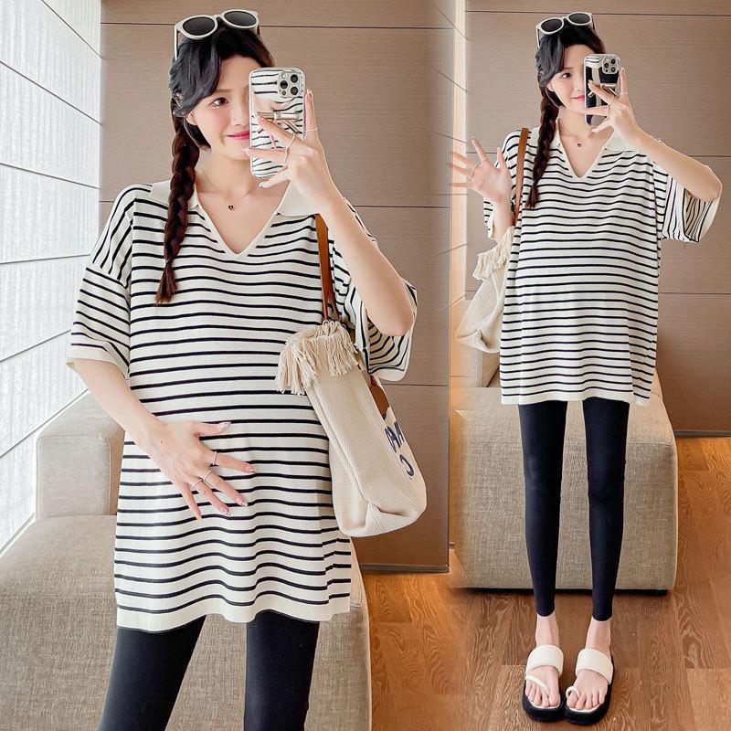 

Korean Style Maternity Striped Casual Top - Plus Size, Loose, Slimming, Stylish & Age-Reducing M