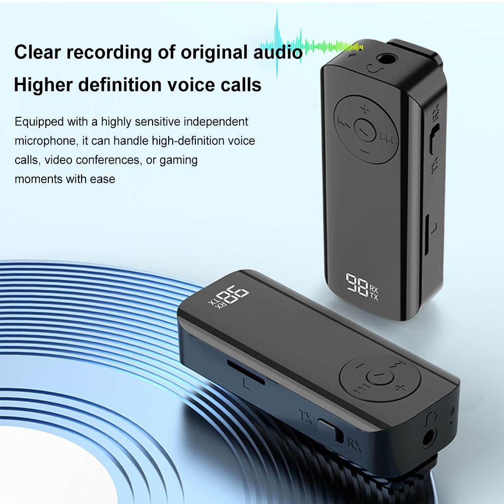 Bluetooth-compatible 5.3 Jack Audio Receiver Transmitter Wireless 3.5mm AUX Adapter with LED Battery Display for Car PC Headset