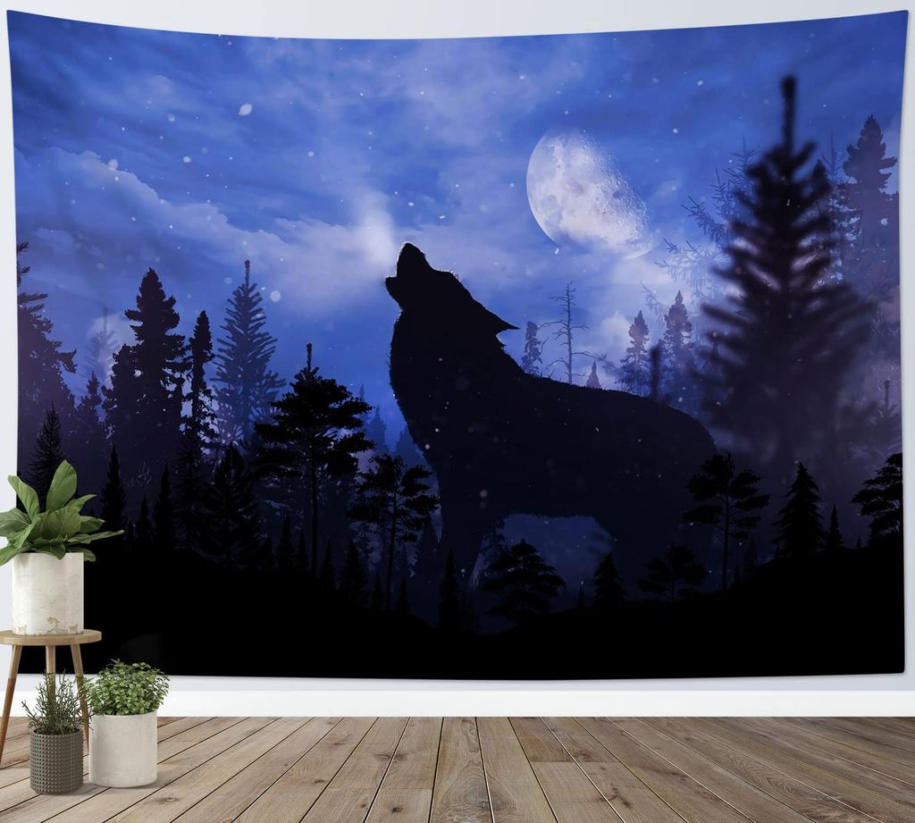 Wolf Tapestry Wall Hanging Wild Animal Wall Tapestry Wolves Howl In Snowy Tapestries Winter Snow Scene Wall Decor Blanket For