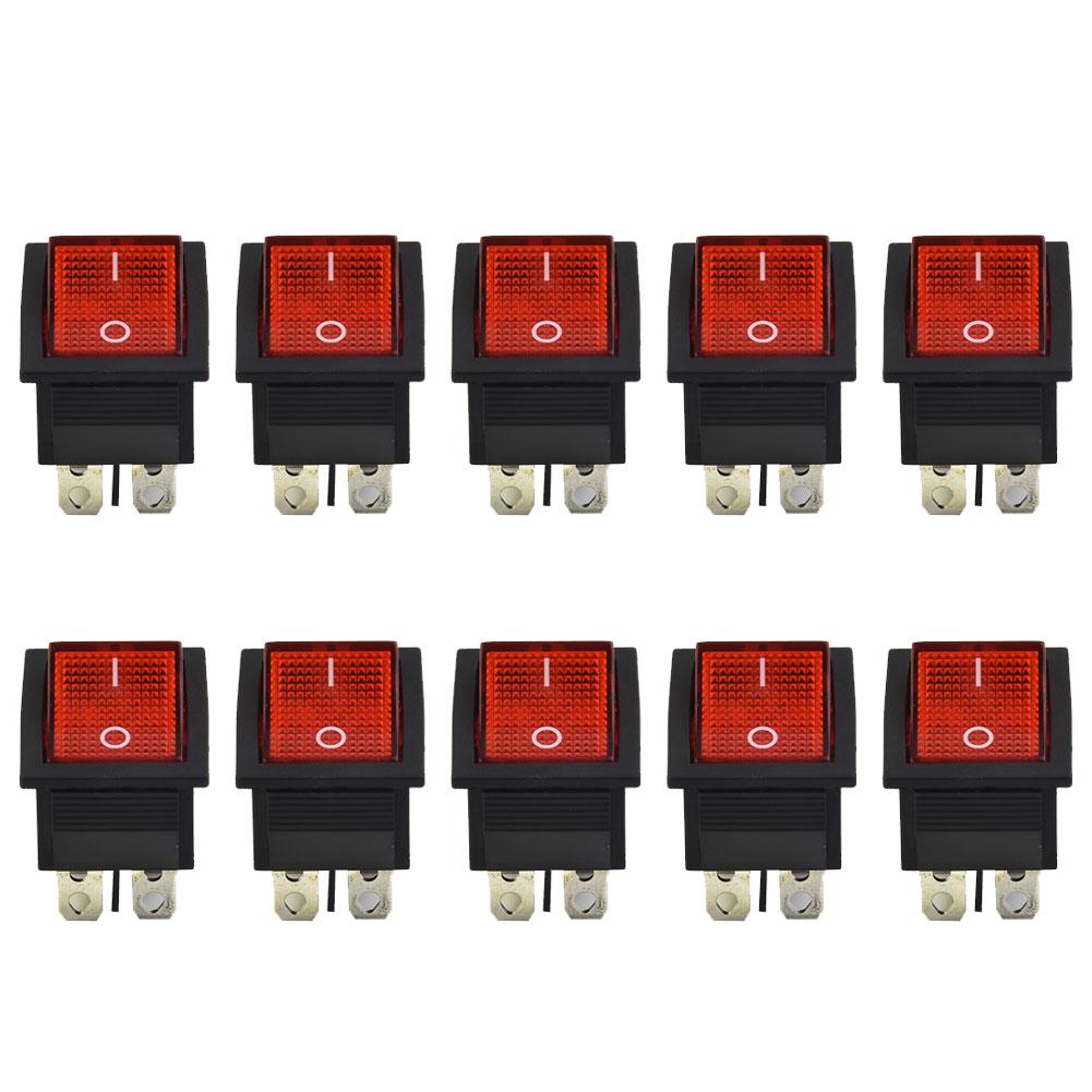 Bulk 10 Red Light 4 Pin DPST ON OFF Rocker Switch KCD4 Rated 15A 250V and 20A 125V AC for Electrical Applications