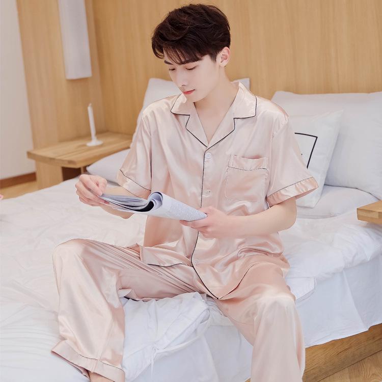 Han Yatong Silk Couple Pajamas Set: Autumn Long Sleeve Cardigan Homewear