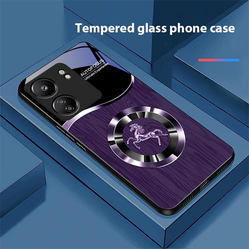 Holzmaserung Pferd Blau Für Xiaomi Redmi 13C Note13 12 Pro Plus 5G Note 9 13T Pro POCO X6 F5 F6 Schwarz Hartglas Handyhülle