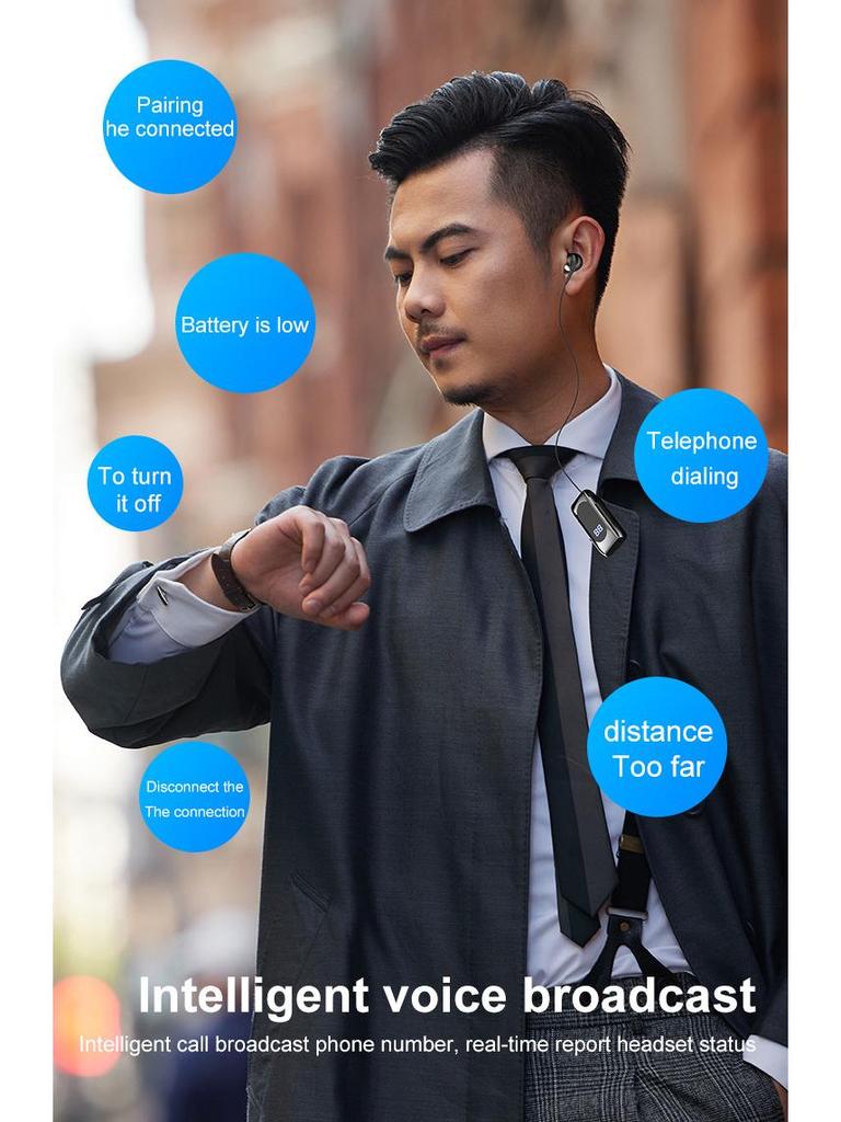 K55 Wireless Bluetooth Clip-on Earphones with Digital Display for 15-Hour Play - Perfect for Sports and Business.