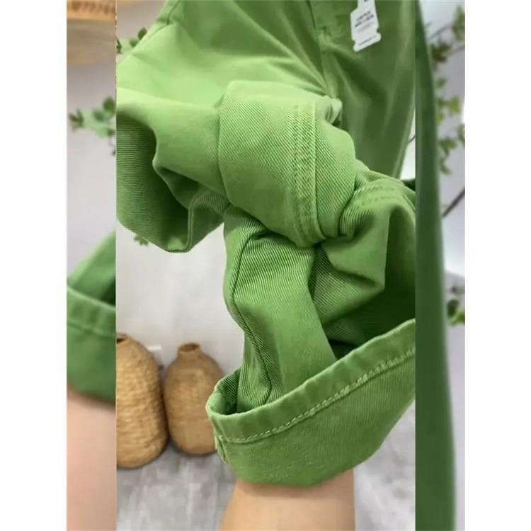 Elegant Wide-Leg Green Plus Size Denim Jeans for Women Loose High-Waisted Green Pants