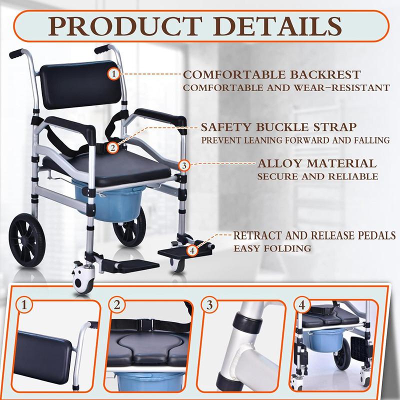 Foldable Height Adjustable Safety Commode Chair Elderly People Wheelchair Household Foldable Shower Chair
