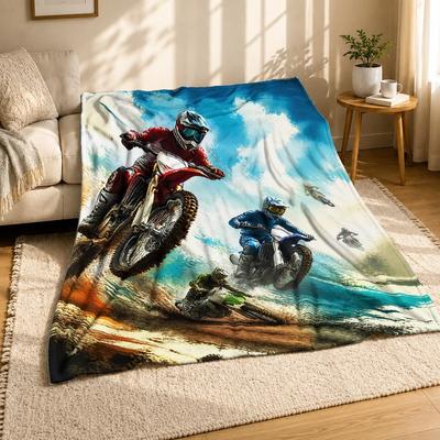 Motocross Riders Action Coral Fleece Blanket Dirt Bike Racing Decor