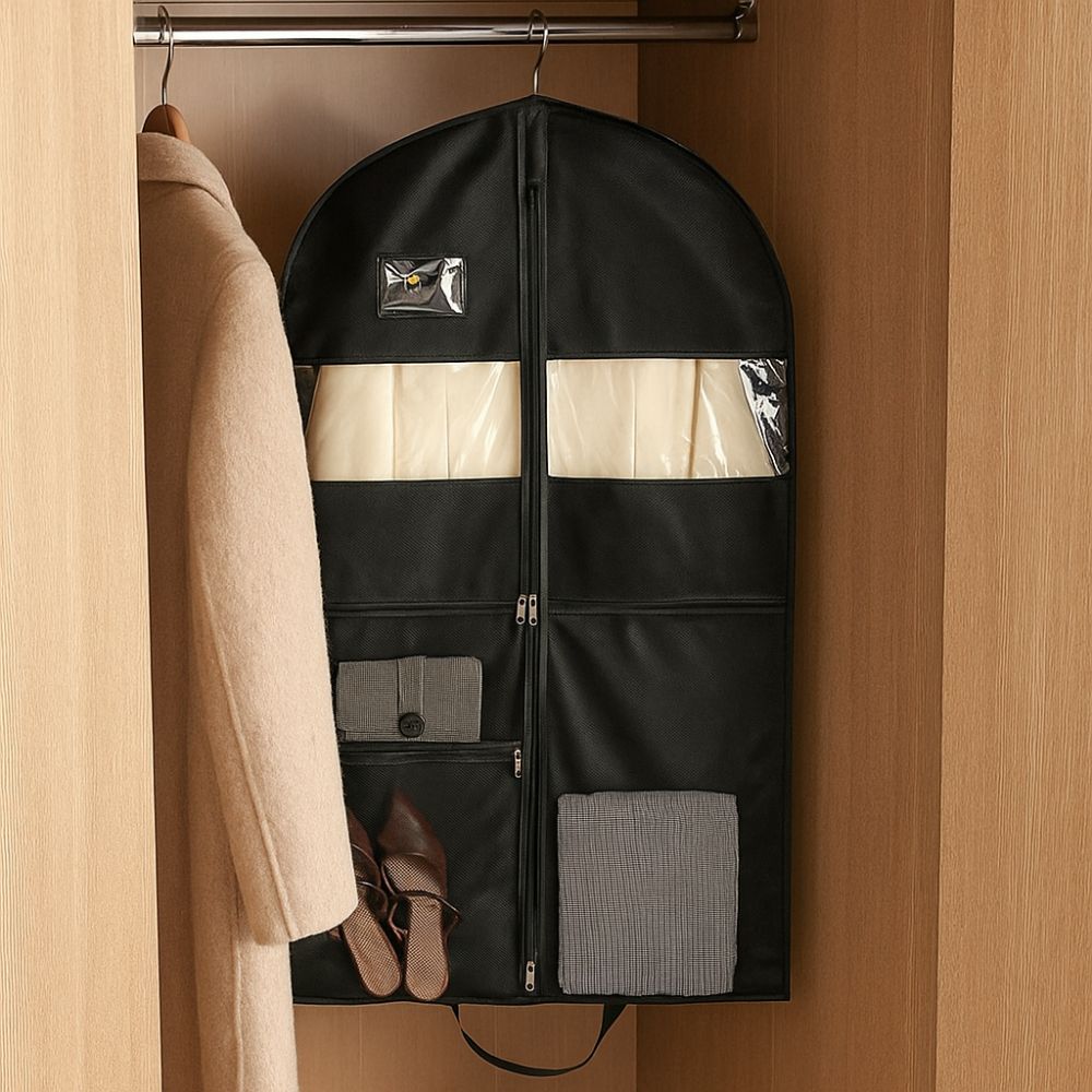 Mesh Pockets Portable Garment Bags Multi-Compartment Hanging Travel Garment Bags Foldable with Window Dustproof Clothing Covers