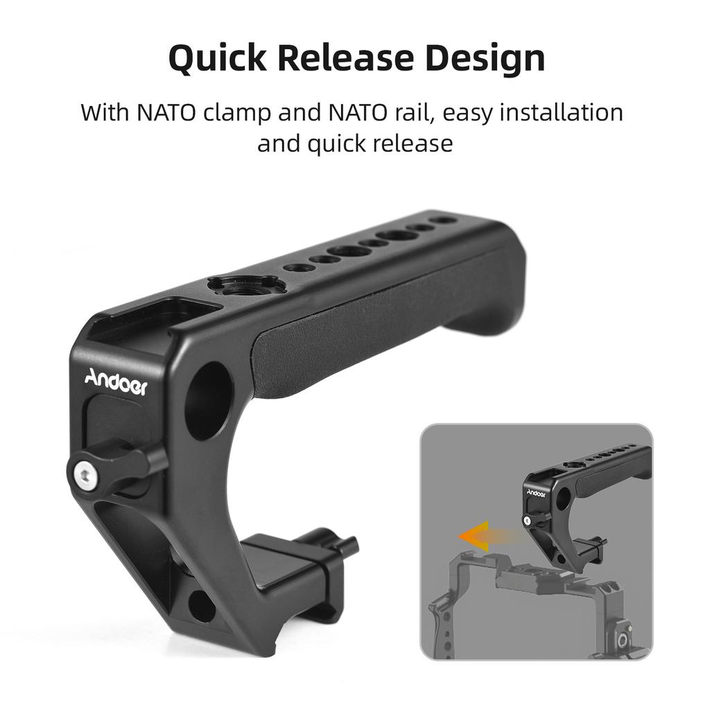 Andoer Universal Top Handle Hand Grip with NATO Clamp NATO Rail Cold Shoes 1/4 Inch 3/8 Inch