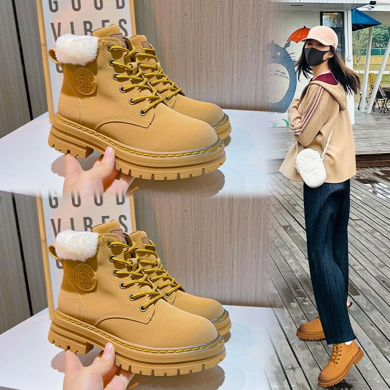 velvet leather rhubarb boots women's winter new women's platform short boots women's thick heel boots children's casual women's shoes
