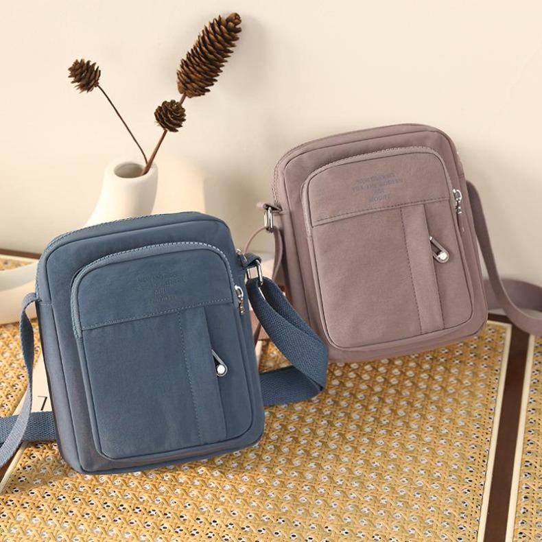Mini-Nylon-Umhängetasche für Damen, mehrschichtige Reißverschluss-Handyhülle für den Alltag & Reisen