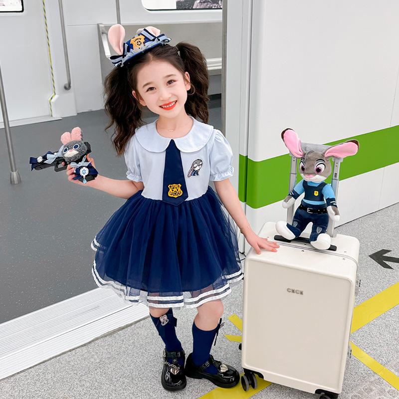 Mädchenkleid Hase Polizistin Prinzessinnenkleid Sommer Baby Mädchen Kurzarm Judy Kleid Flauschiges Gazekleid