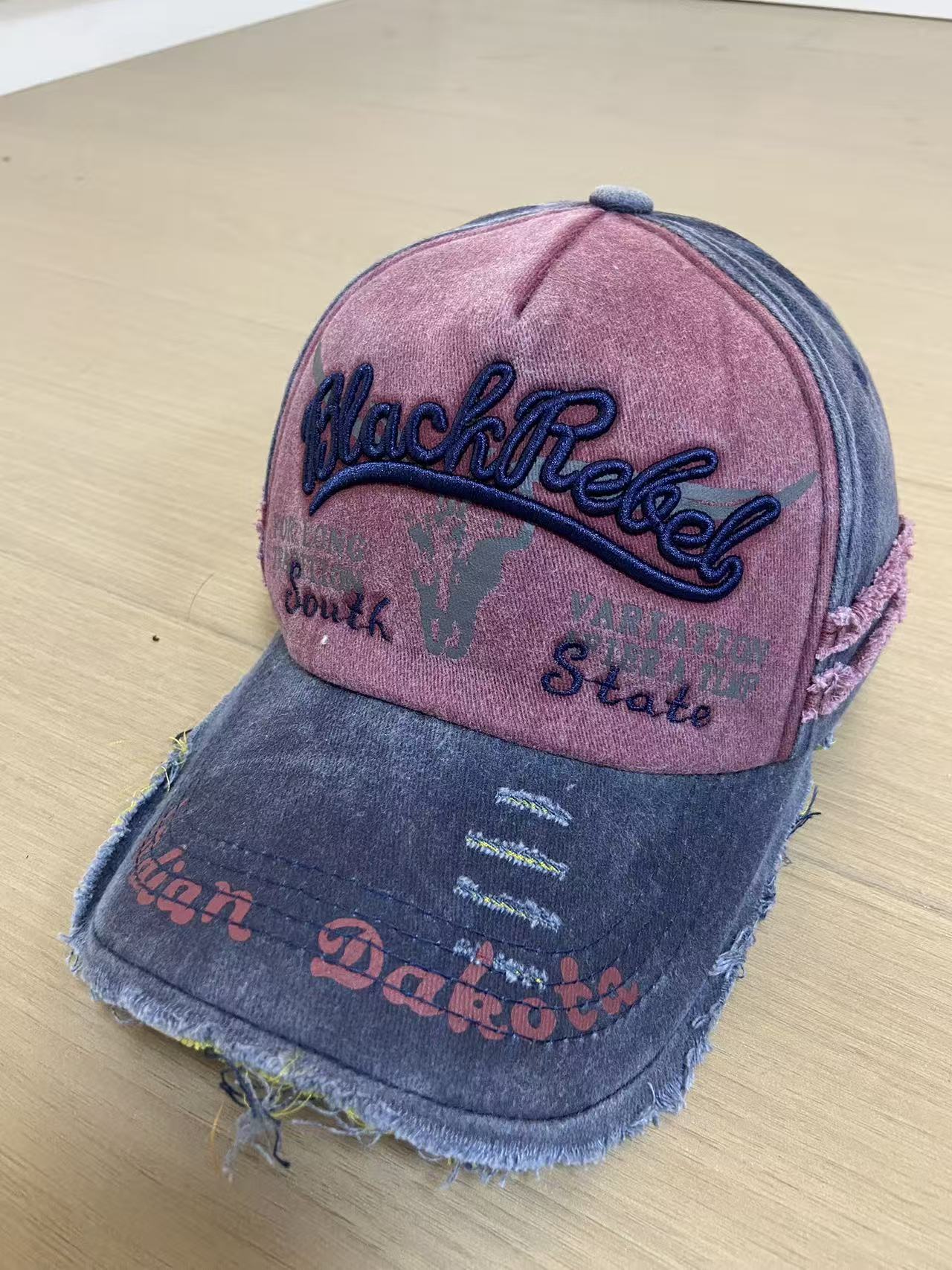 Hat 1969 Retro Washed Letter Embroidery Ripped Cap Trendy Male Personality Female Sunshade Baseball Cap тёмно-синий