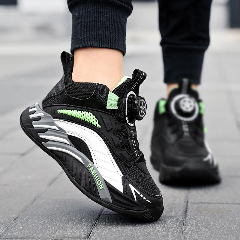 Boys' Shoes Autumn and Winter New Middle-aged and Older Children's Leather Waterproof Casual Sports Shoes Children's Rotating Buckle Running Shoes