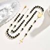 Stainless Steel Virgin Mary Rosary Cross Necklace for Women, Long Chain Necklace with Crystal Beads, Religious Catholic Gifts