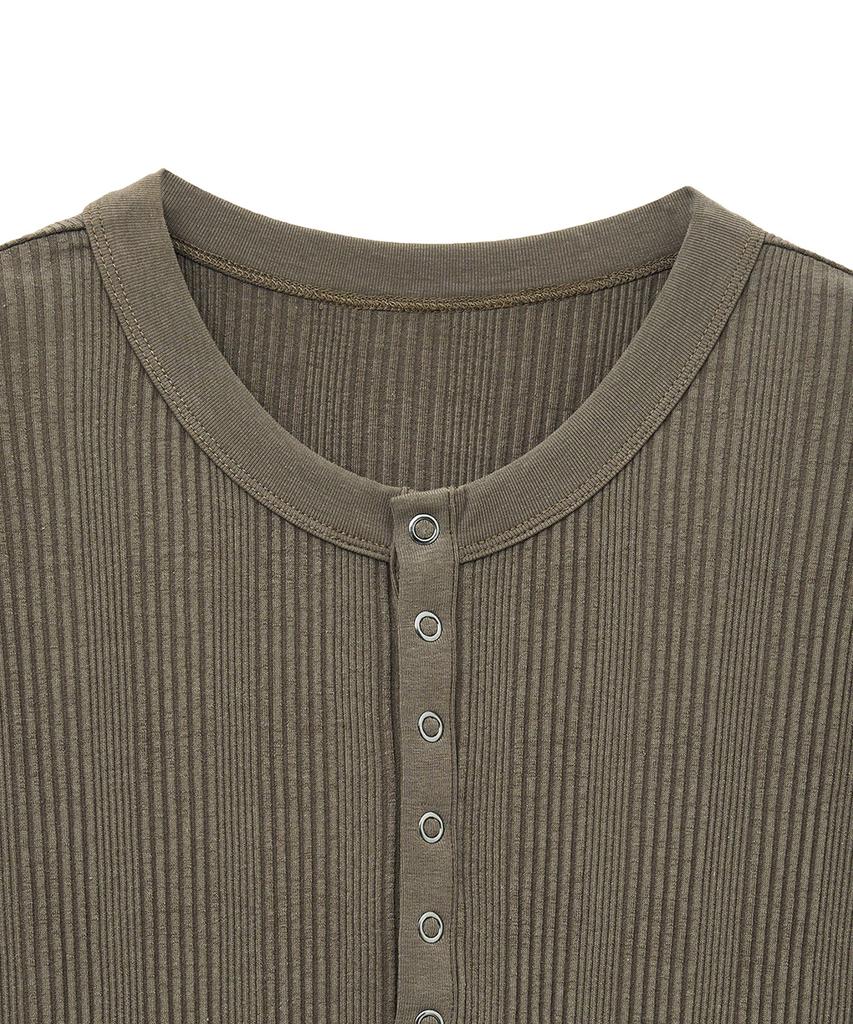 NOIRER Senza Maniche con Scollo Henley a Costine Multiple (Marrone)