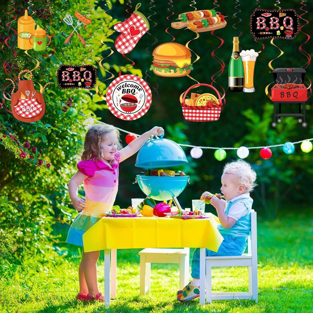 Ireer 52 Pcs Summer Picnic Party Hanging Decor Picnic Birthday Hanging Swirl BBQ Decoration Swirls for Barbecue Decor for Birthday Carnival Summer
