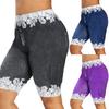 Women Fashion Lace Patchwork High Waist Leggings Denim Shorts Sports Minipants