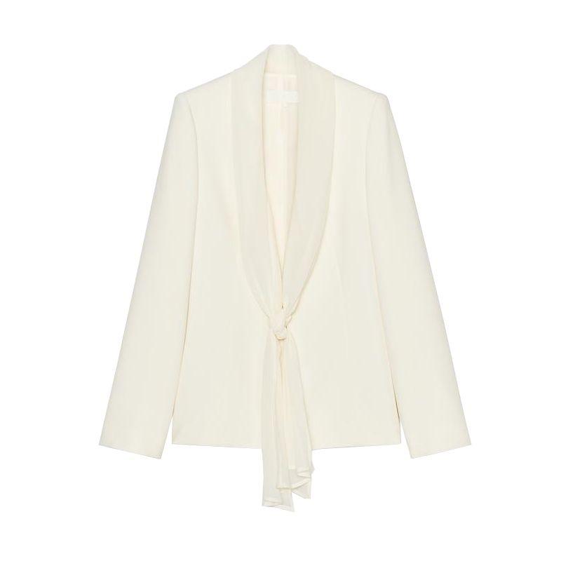 Thin Scarf Texture Lapel Long Sleeve Suit Coat 2742507 High Waist Straight-leg Casual Pants 2424507