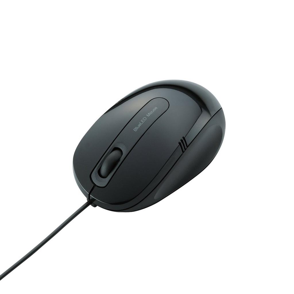 ELECOM Wired Mouse, Blue LED, 3 Buttons, Medium Size, 1.0m Cable, Black, M-BL17UBBK