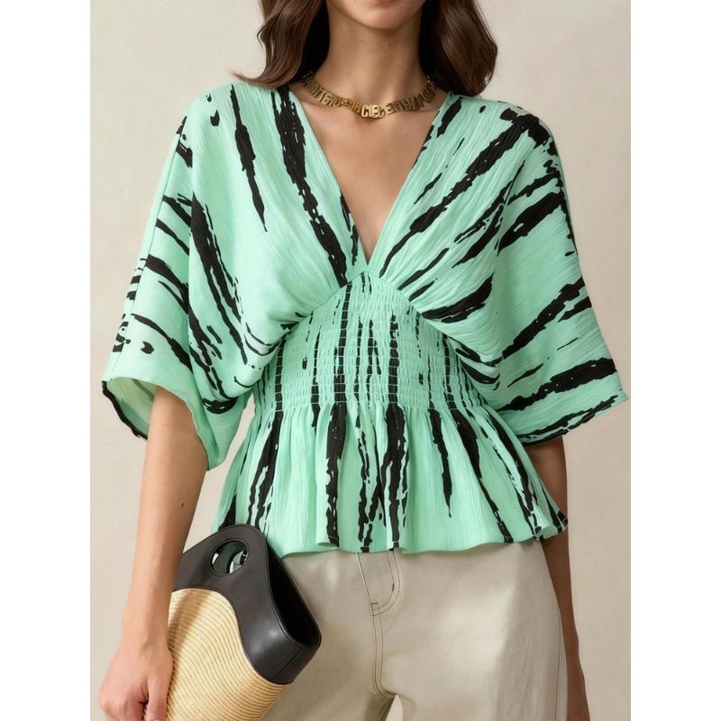 IHUASU Women's Fashion Casual Short Sleeve V Neck Blouses & Shirts
