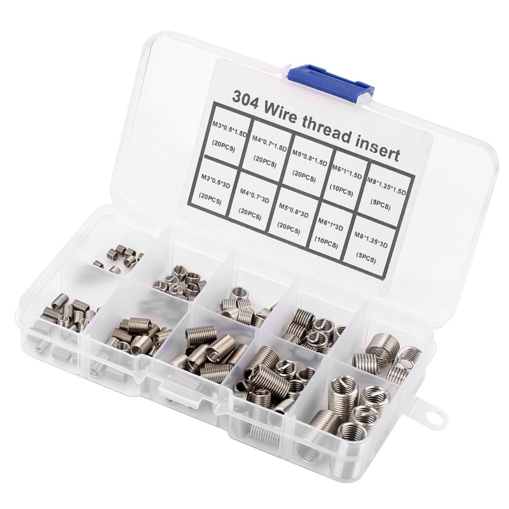 150 Pcs 304 Stainless Steel Thread Repair Insert Kit M3, M4, M5, M6, M8 Coiled Wire Design HeliCoil Type Insert
