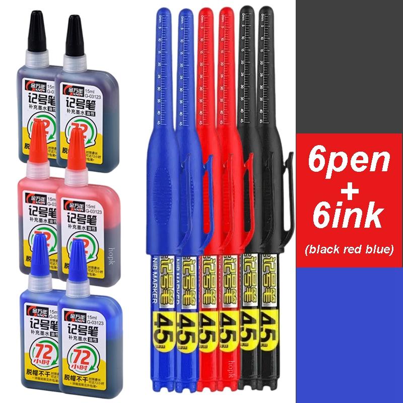 45mm Tip Waterproof Long Head Marker Pen set Quick-Dry Ink for Woodworking Construction Deep Hole Non-Toxic Black Red Blue White