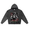 DTG Print Knitted Denim Zip-Up Hoodie Skull Graphic Brother Print Zipper Hoodies  