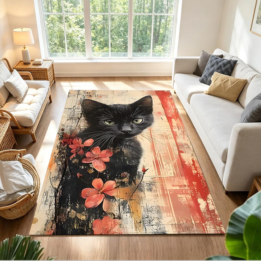 Cute Cat Square Carpet Rug Non-slip Rug for Living Room, Bedroom, Study Room, Hallway Decoration, Perfect for Home Decoration or Holiday Gifts