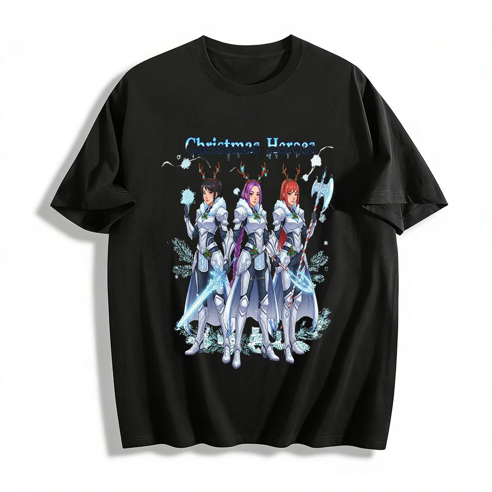 

Christmas Heroes Printed T-shirt Ice Armor Female Warrior Themed Casual Trendy Top For Xmas Pure cotton T-shirt XXS
