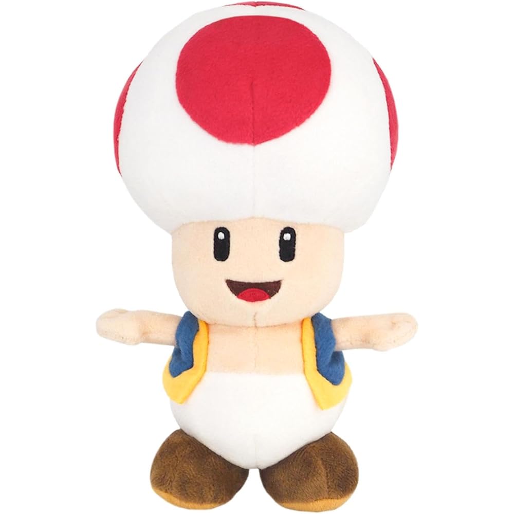 Sanei Boeki Super Mario All Star Collection Toad Plush Toy 11x10x20cm