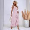 Printemps Été Col en V Taille Haute Robe Décontractée Imprimée Manches Courtes Volantées Élégante Femme Taille Haute A-ligne Fête Robe Longue Vêtements Amples pour Femmes