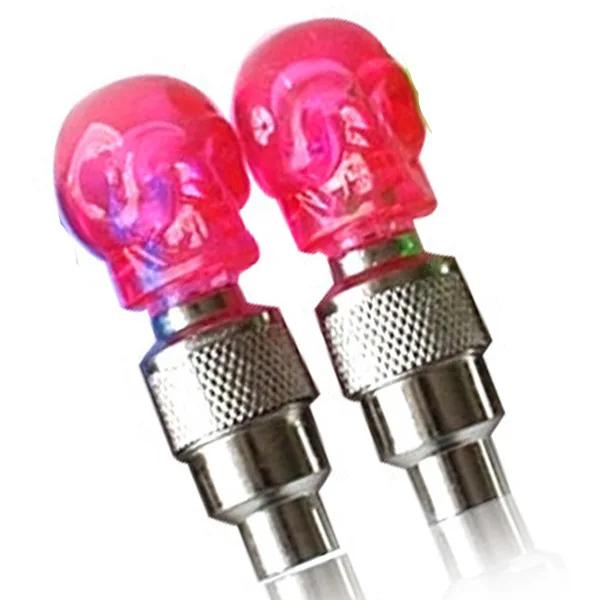 2PCS Wheel Spoke Tire Valve Cap for Bike Bicycle Motorcycle Car Gemstone Skull Shape Neon LED Light Lamp Bulb Polychrome
