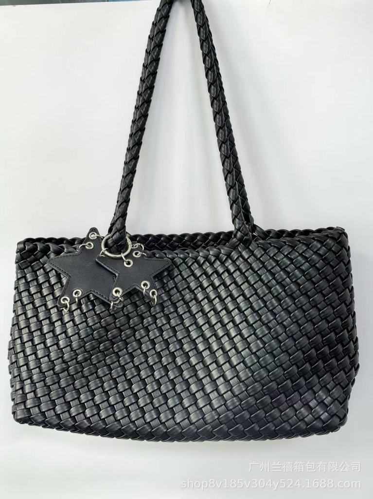 Same Champagne Woven Tote Bag Women'S Large-Capacity Tote Bag Portable Shoulder Bag