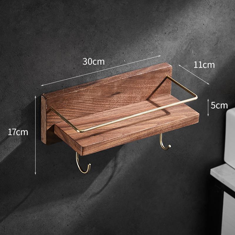 Solid Wood Bathroom Shelf Wall Mounted Toilet Storage Rack Towel Rack Toiletry Counter Bathroom Makeup Storage Rack Hook Bar