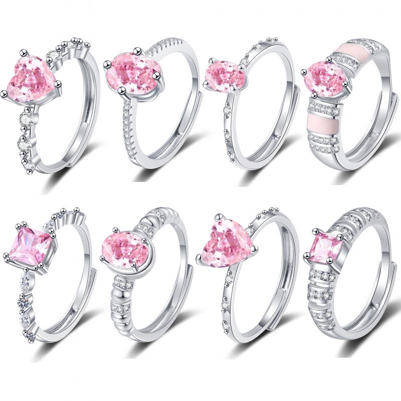 Women's Pink Zircon Micro-inlaid Ring: Elegant European & American Style Finger Jewelry