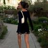 New Knitted Ruffle High Waist Mini Dress Women's Sexy Slim Long Sleeve Short Skirt Bodycon Dress Fall Luxury Crochet Clothes