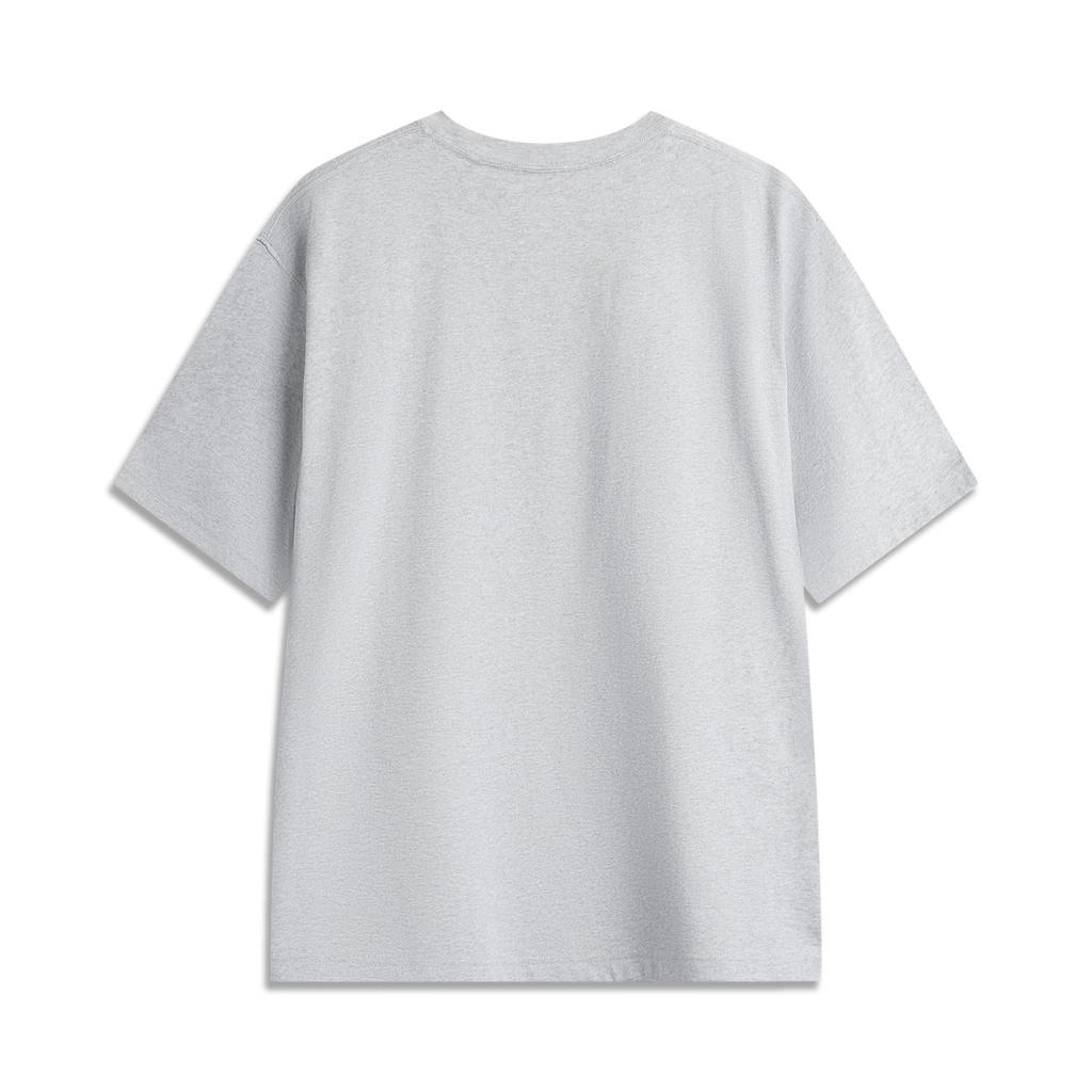 Li Ning Sports Lifestyle Series Casual Simple Round Neck Pullover Letter Loose Short Sleeve T-Shirt Unisex Tops Flower-Gray Light-Gray AHSV741-2