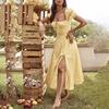 2026 Spring Women's Elegant Floral Slit Lace-up Dress - European & American Style