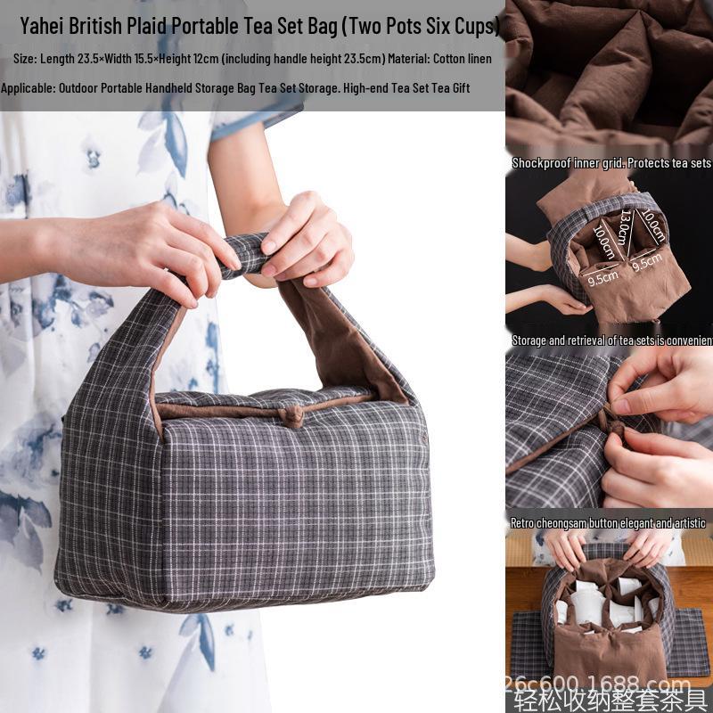 Tragbare Baumwoll-Leinen-Tasche für Teegeschirr - Reise-Aufbewahrungstasche mit Geschenkbox für Teekanne & Teetasse